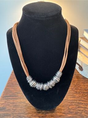 NWT St. Thomas tan cord adjustable necklace with silver beads